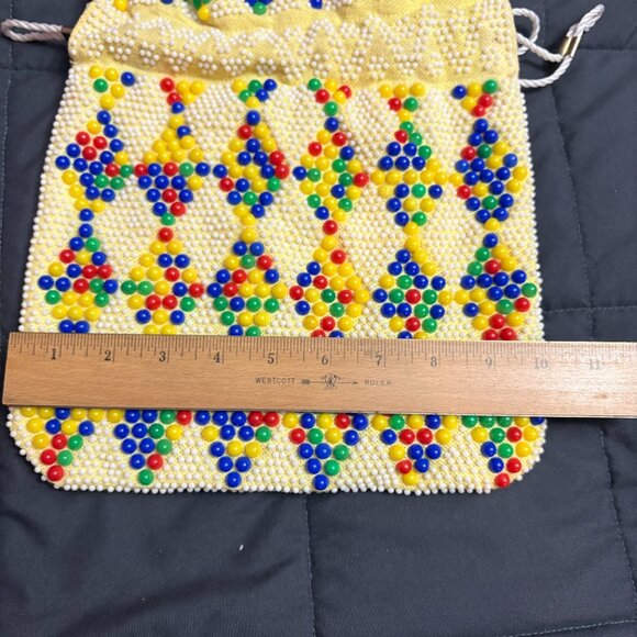 Vintage Reversible 70’s Beaded Drawstring Purse / Sack Boho Hippy Festival Pouch - Picture 8 of 13